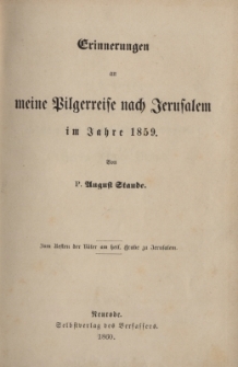 Erinnerungen an meine Pilgerreise nach Jerusalem im Jahre 1859