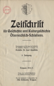 Zeitschrift für Geschichte und Kulturgeschichte Österreichisch-Schlesiens, Jg.2, Inhalt