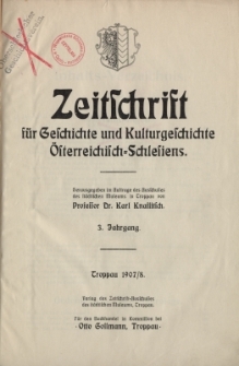 Zeitschrift für Geschichte und Kulturgeschichte Österreichisch-Schlesiens, Jg.3, Inhalt