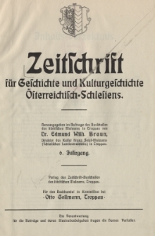 Zeitschrift für Geschichte und Kulturgeschichte Österreichisch-Schlesiens, Jg.6, Inhalt