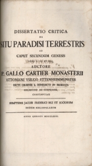 Dissertatio critica de Situ Paradisi Terrestris ad caput Secundum Genesis