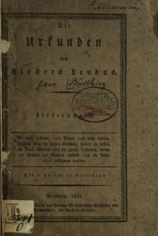 Die Urkunden des Klosters Leubus