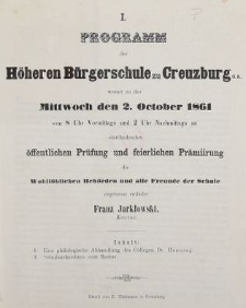 Programm der H&ouml;heren B&uuml;rgerschule zu Creuzburg O.S. womit zu der Mittwoch den 2. October 1861
