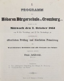 Programm der Höheren Bürgerschule zu Creuzburg O.S. womit zu der Mittwoch den 2. October 1861