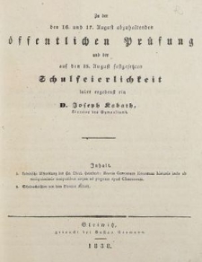 Zu der den 16. und 17. August abzuhaltenden &ouml;ffentlichen Pr&uuml;sung und der auf den 18. August festgesetzten Schulfeierlichkeit