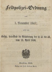 Feldpolizei Ordung vom 1. November 1847