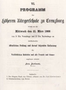 Programm der Höheren Bürgerschule zu Creuzburg womit zu der Mittwoch den 21. März 1866