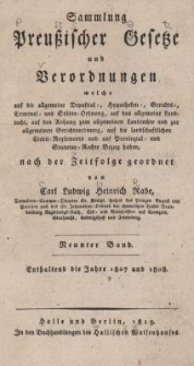 Sammlung Preussischer Gesetze und Verordnungen Bd.9 : Enthaltend die Jahre 1807 und 1808