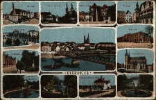 Brzeg : centralnie Most Odrzański, dookoła m.in. dworzec, poczta, Park Wolności z Restauracją Miejską, Park Centralny z rzeźbą łabędzia i postacią nagiego chłopca